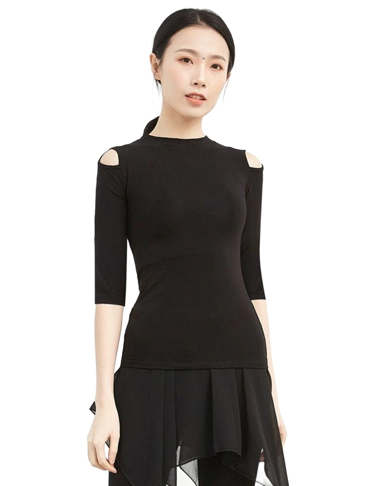 한국 무용 연습복 고전 풀치마 라틴 성인 발레 블랙 검정색 반팔 S - 상품 이미지