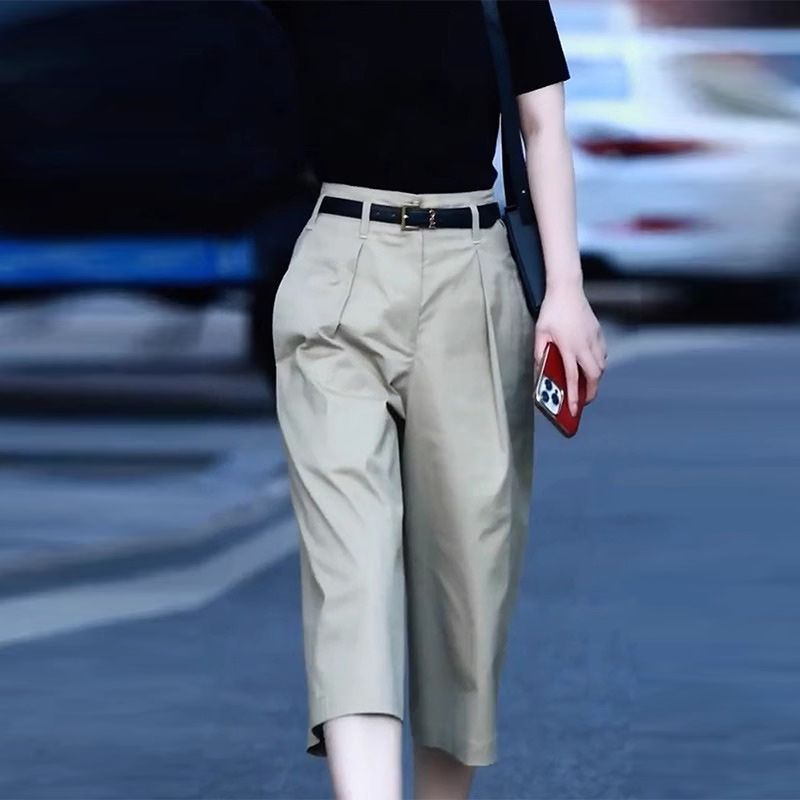 여성 여름 하이웨이스트 와이드 밴딩 6부 크롭 슬랙스 정장바지 bying24 라이트카드(일반) XS(40-45kg) 이미지 6