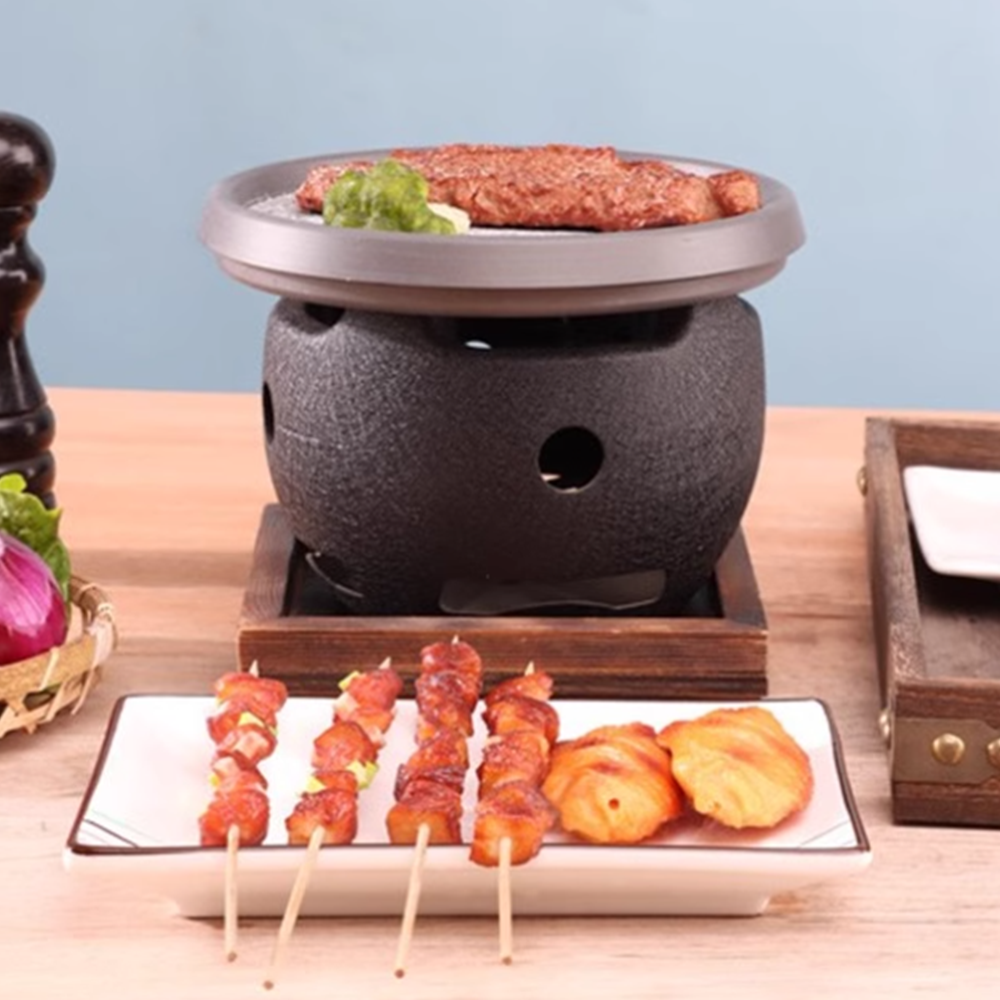 일본식 화로 화로대 바베큐 숯불 1인 그릴 꼬치 혼합 15cm 알루미늄 화로원형 석판