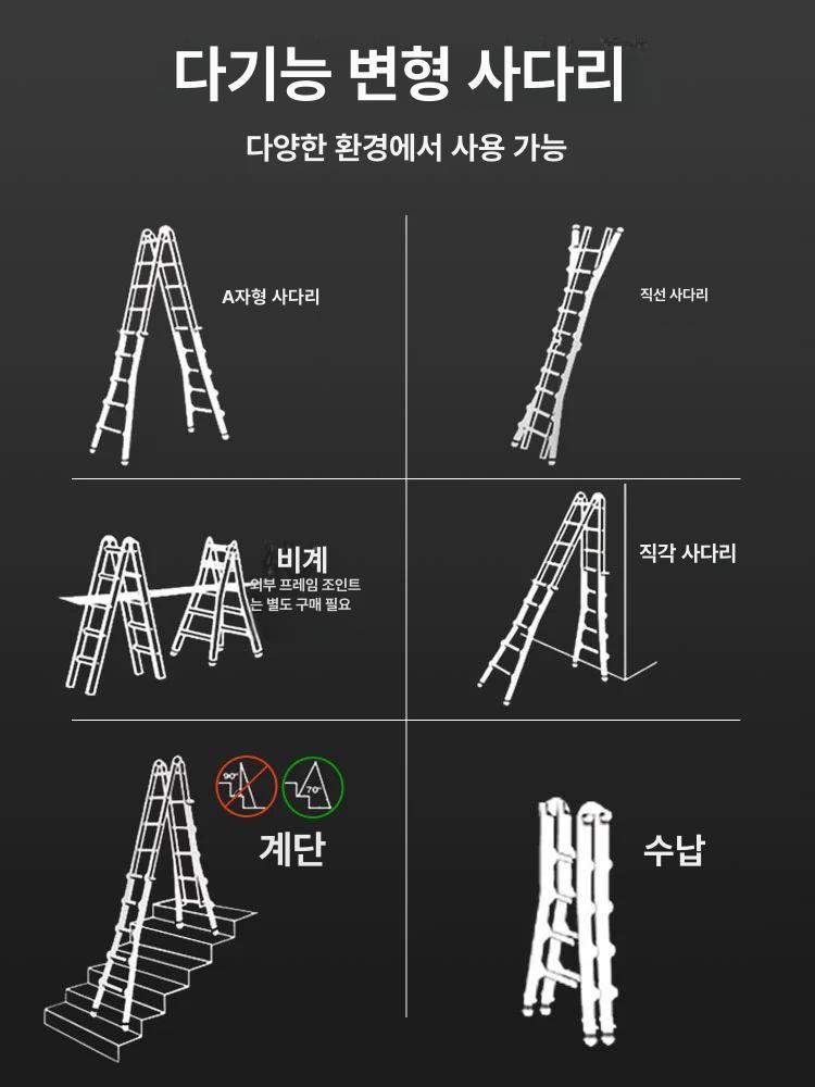 작업용 사다리 다용도 접이식 알루미늄 합금 천장 회전 잠금 3단계 16513 사다리 1.45m 신축사다리 - 상세 이미지 3