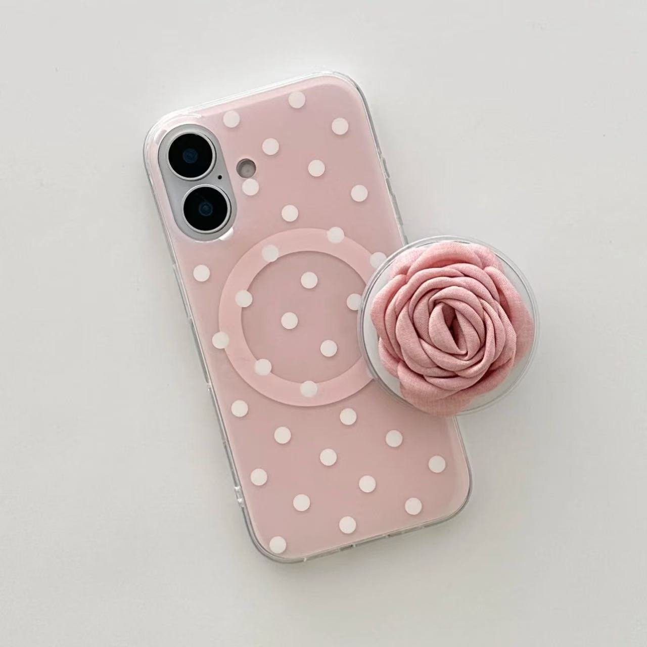 아이폰케이스 미니멀 핑크 도트 자석 장미 거치 케이스 - 상세 이미지 3