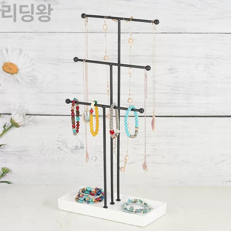 쥬얼리 3단 T형전시대 목걸이 팔찌 귀걸이 거치대 로즈골드 24x11.5x47cm - 상세 이미지 4