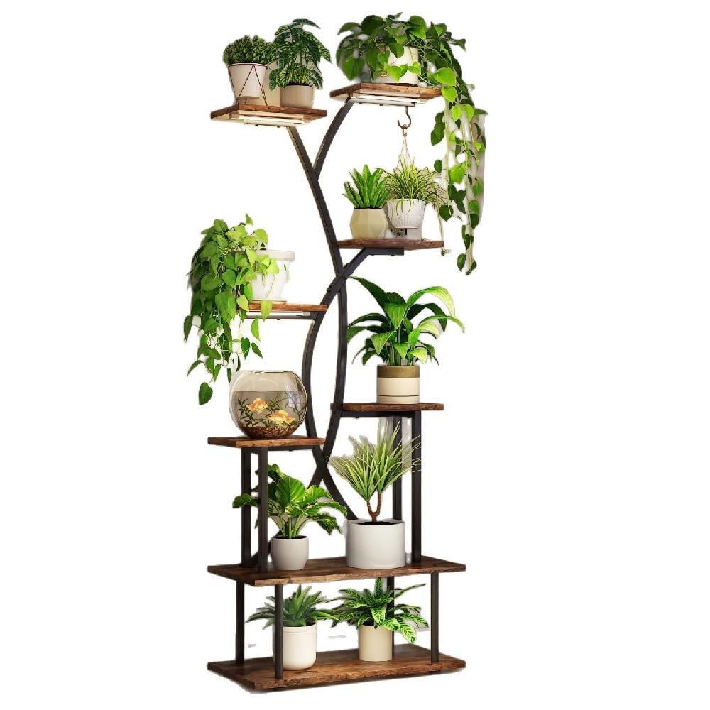 다층 화분랙 스탠드 철제 화분 선반 꽃집 식물 진열대 블랙A 70x34x163cm - 상세 이미지 5