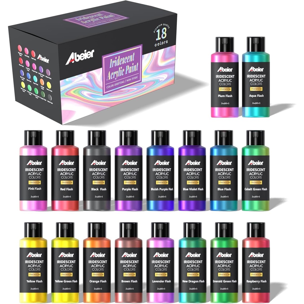 ABEIER 무지개 아크릴 물감 18색 세트 60ml 캔버스 목재 세라믹용 - 상품 이미지