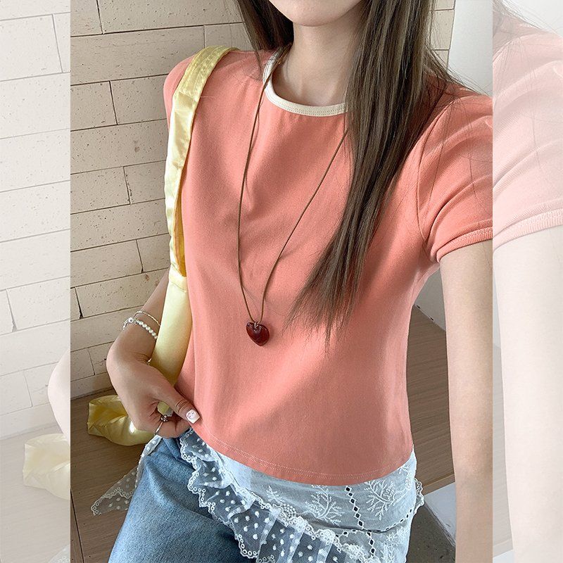 봄 여름 여성 루즈핏 라운드넥 반팔 티셔츠 비스코스 면혼방 데일리룩 캐주얼룩 베이직 - 상세 이미지 4