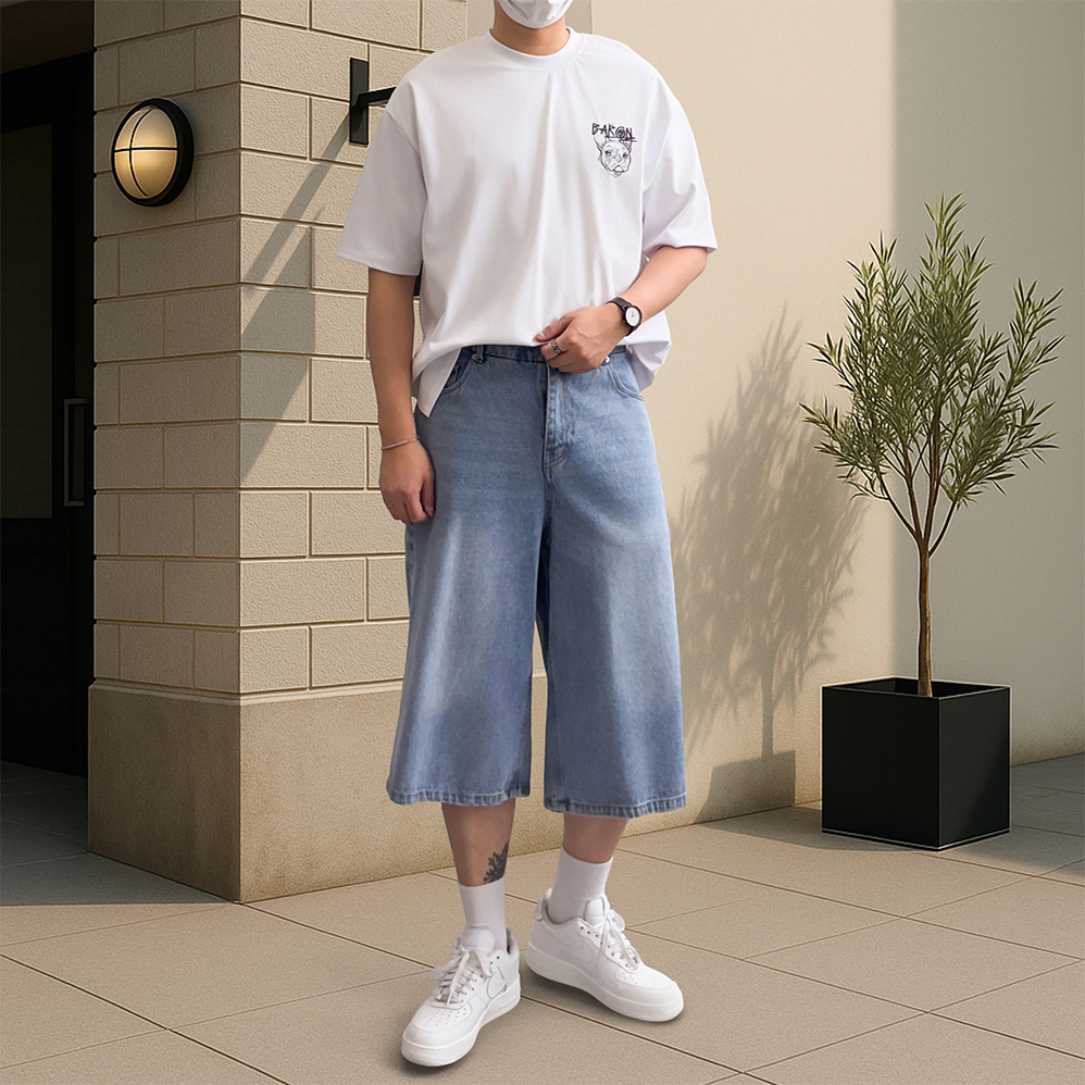 남성여름청바지 남자청반바지 벌룬핏청바지 - 상세 이미지 2