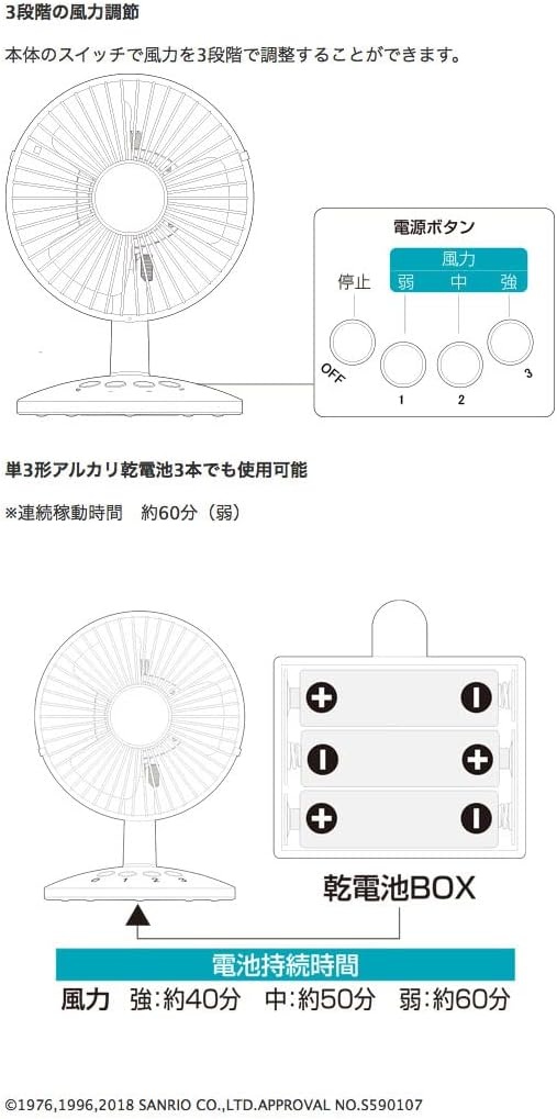 산리오 폼폼푸딩 미니 탁상용 선풍기 휴대용 책상용 팬 USB 건전지 가능 - 상세 이미지 4