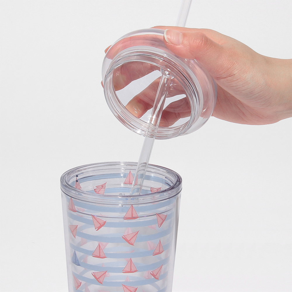 일본 스타벅스 콜드컵 텀블러 마린 보더 빨대 355ml - 상세 이미지 5