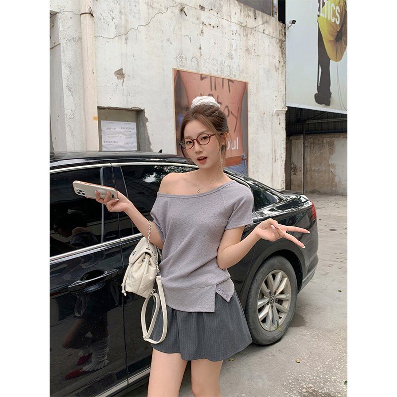 봄 여름 여성 루즈핏 옆트임 무지 반팔 티셔츠 비스코스 혼방 데일리룩 캐주얼룩 심플티 - 상세 이미지 2