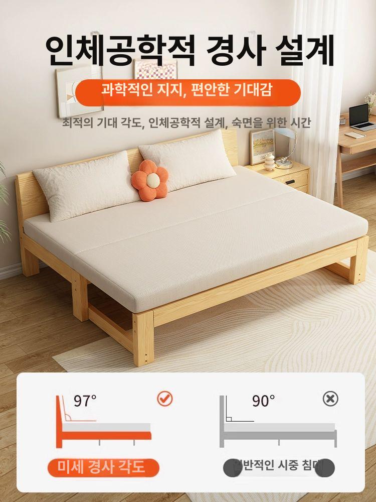 확장형 접이식 소파베드 와이드 패브릭 원룸 나무 프레임 150cm-넓이 57-107 - 상세 이미지 3
