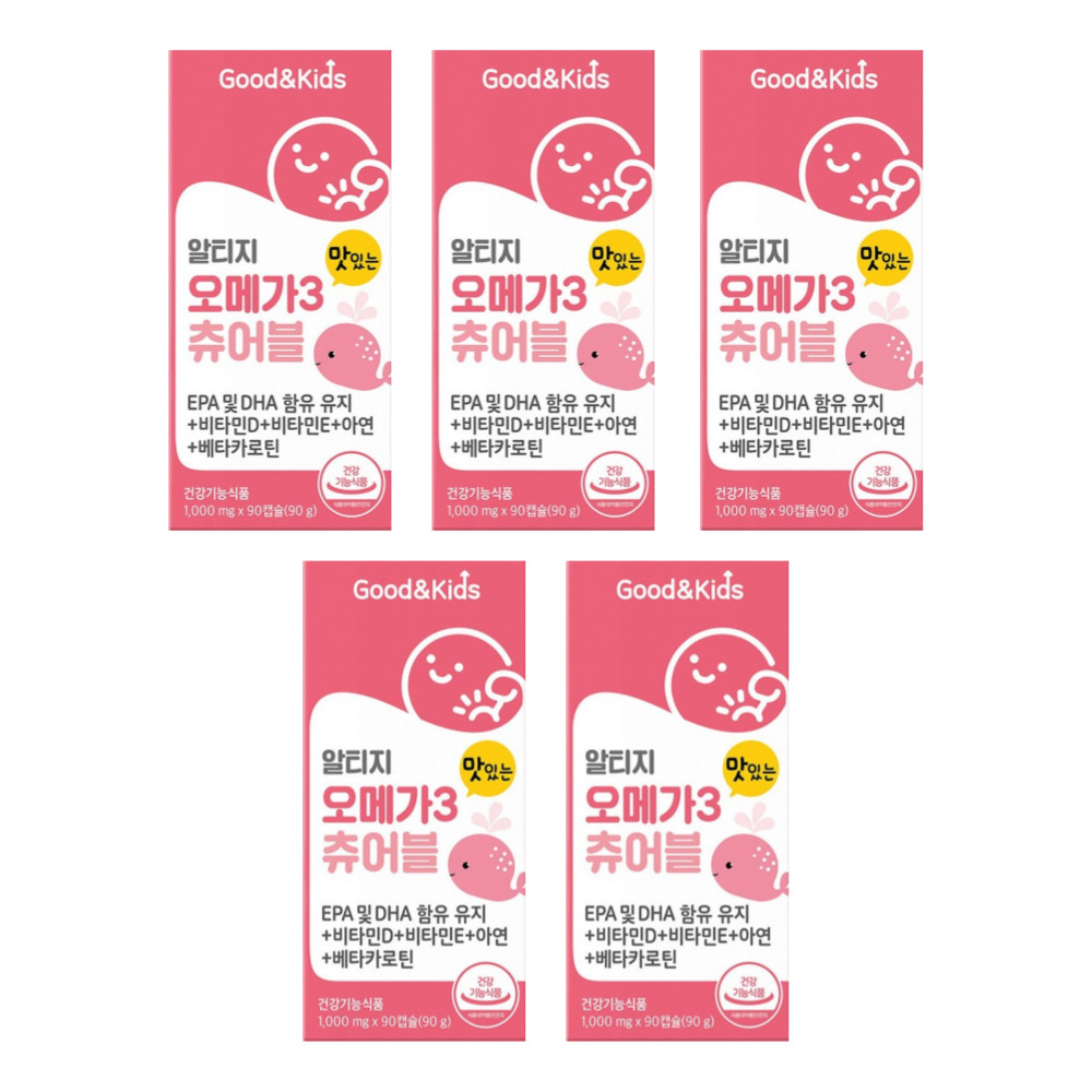 내츄럴플러스 굿앤키즈 알티지 오메가3 츄어블 아기 임산부 피쉬오일 구미 90캡슐, 5개 - 상품 이미지