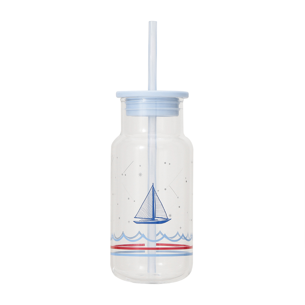 일본 스타벅스 글라스 텀블러 마린 보더 빨대 473ml - 상품 이미지