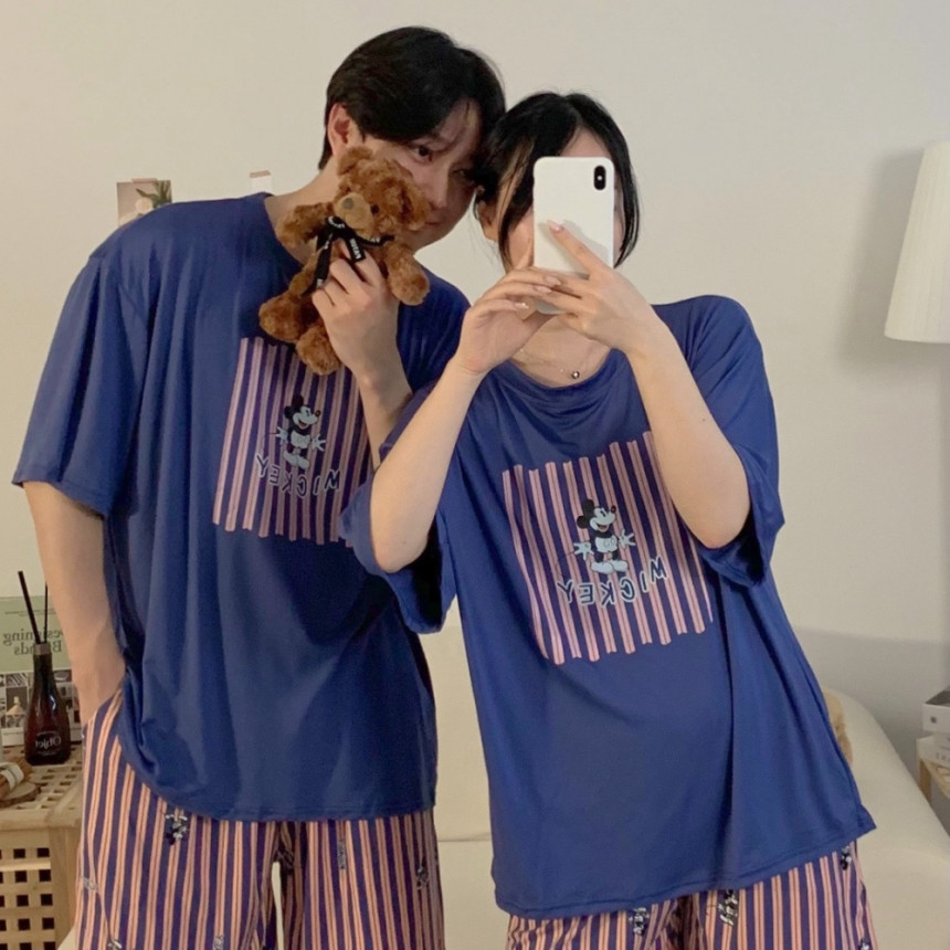 [파토리] 치즈 디즈니 스트라이프 커플잠옷 반팔 반바지 긴바지 파자마 세트