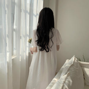 거즈면잠옷 여름원피스잠옷 반팔 순면 공주 레이스 화이트 거즈 파자마 착용 후기 | 사이즈/핏 총정리 - 상품 이미지 3
