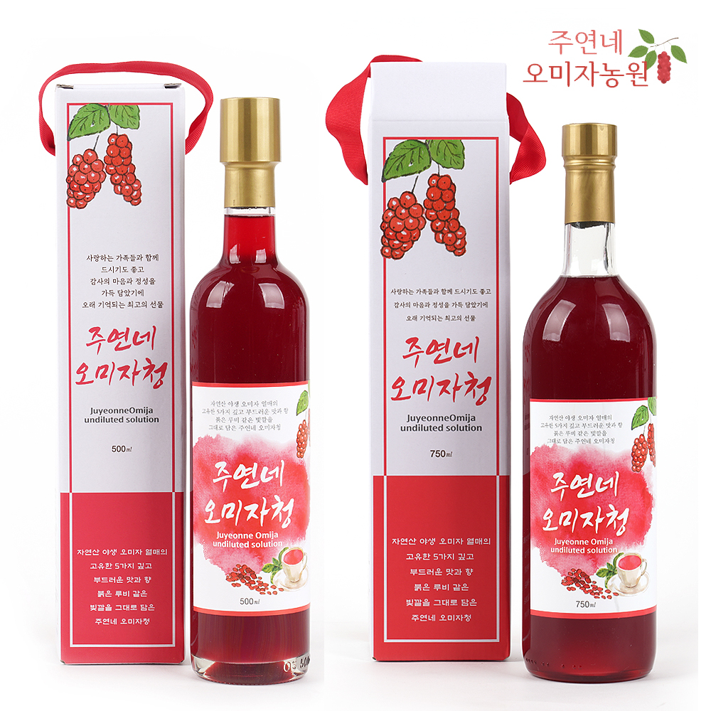 주연네 임산부 오미자액기스 오미자원액 선물세트 진액 효소 효능 750ml+500ml 2병