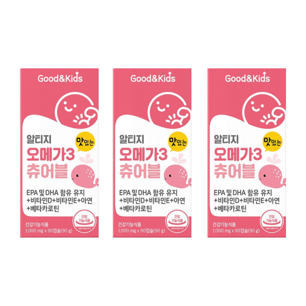 내츄럴플러스 굿앤키즈 알티지 오메가3 츄어블 아기 임산부 피쉬오일 구미 90캡슐, 3개 - 상품 이미지