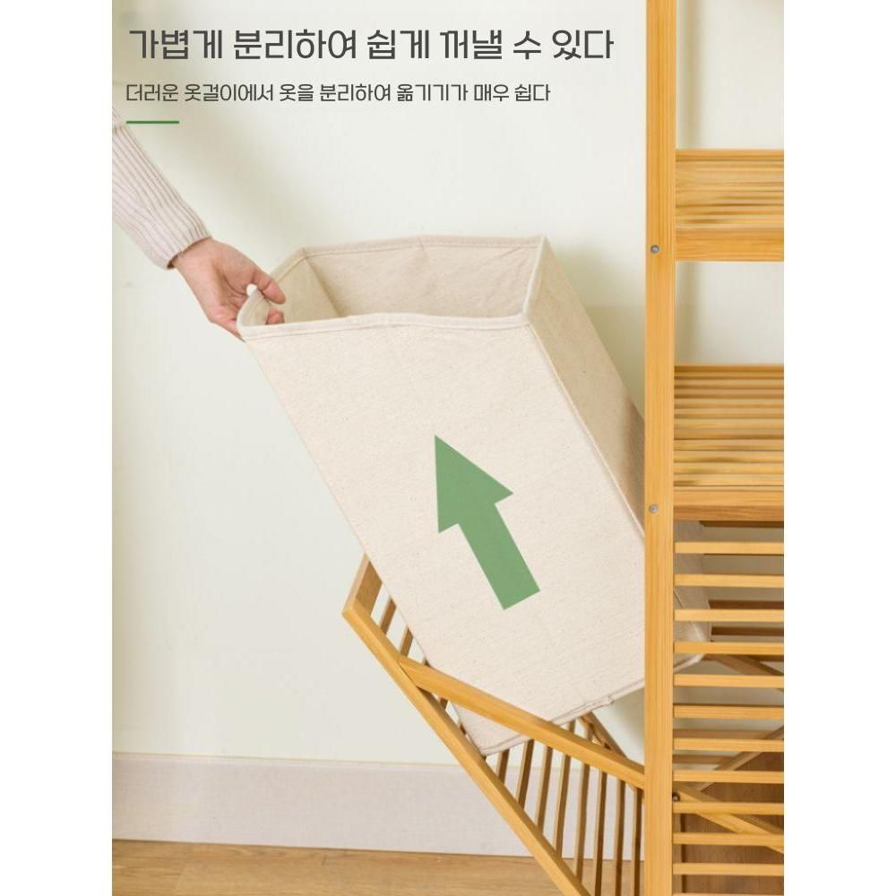 대나무 햄퍼 빨래바구니 슬라이딩 수납장 빨래함 3단 50x95cm - 상세 이미지 2