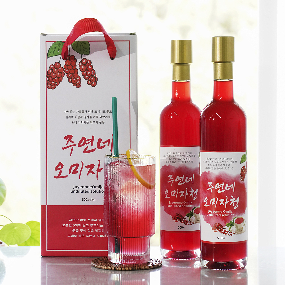 수제 오미자청 원액 엑기스 선물 500ml 2병 임산부 선물 즙 진액 효소 만들기 효능