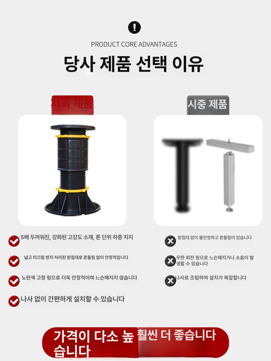 하중지지대 침대 높이 상판 무타공 가구 보조발 선반 강화형 조절 가능 7cm-11cm - 상세 이미지 3