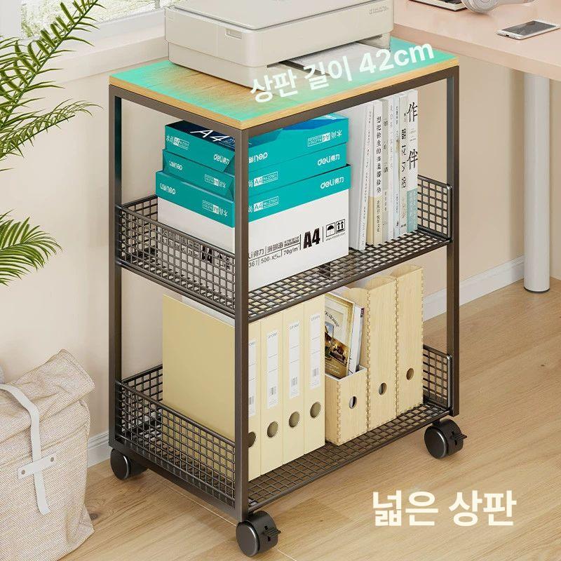 책상밑 트롤리 책장 공간활용 틈새 스탠딩 보관함 사무실 아테네 블랙 2단 - 상세 이미지 3