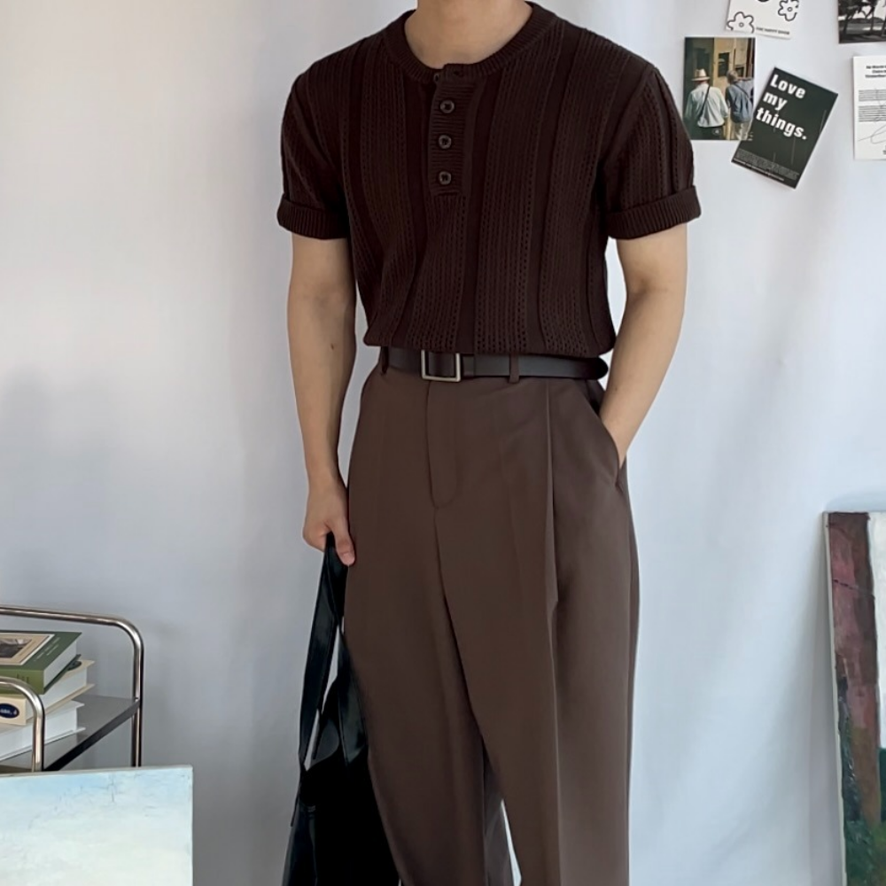남자 여름 크로쉐 헨리넥 반팔 니트 (4colors) 이미지 6