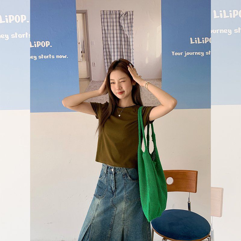 봄 여름 여성 루즈핏 라운드넥 반팔 티셔츠 비스코스 면혼방 데일리룩 캐주얼룩 베이직 - 상세 이미지 2