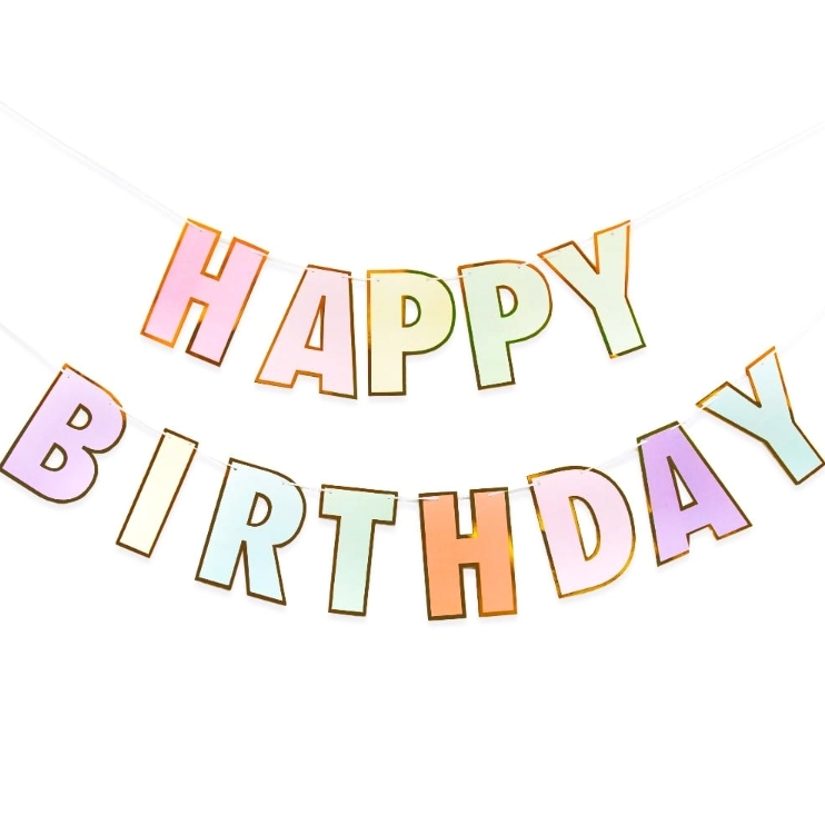 골드테두리생일파티용생일가랜드 두줄형해피버스데이 핑크골드이벤트장식영문가랜드 - 상품 이미지