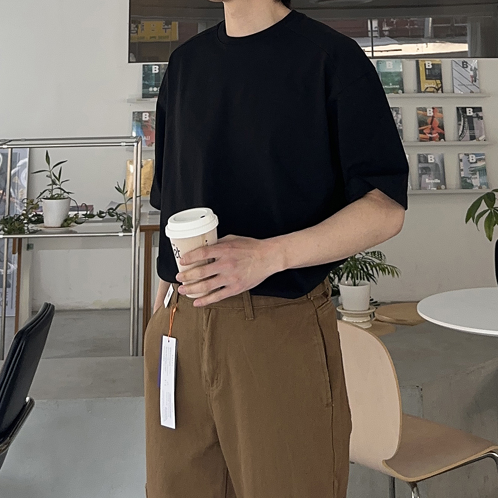 남자 반팔티 분또 절개 쿨 티셔츠 남자 오버핏 반팔 - 상세 이미지 4