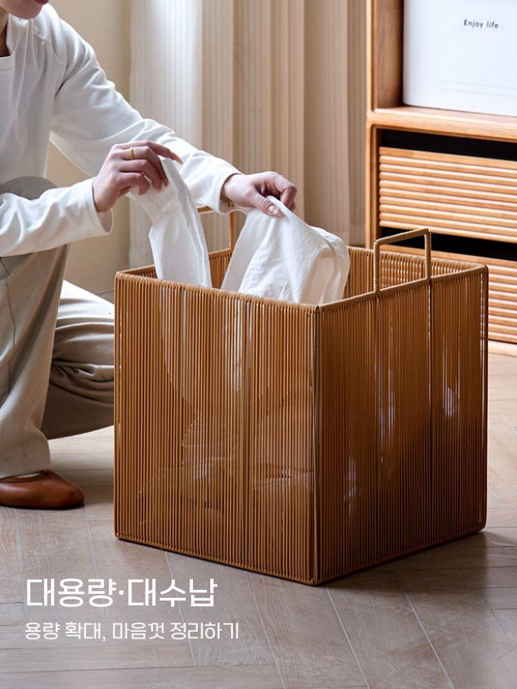 대용량 라탄 빨래바구니 사각 햄퍼 수납 빨래함 중형 - 상세 이미지 4