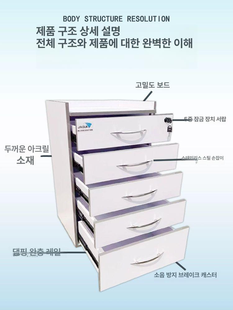 이동식 트레이 캐비넷 트롤리 다용도 주방 수납 거실 아크릴 5서랍 사이드 캐비닛 화이트 - 상세 이미지 2