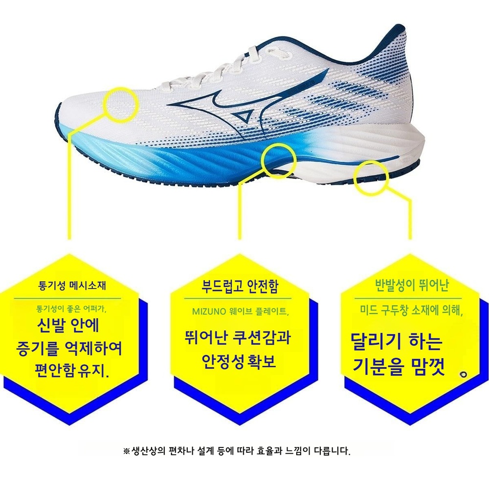 미즈노 웨이브 라이더 28 남성 러닝화 마라톤 운동화 클리어런스 화이트/네이비/블루, 250 - 상세 이미지 5
