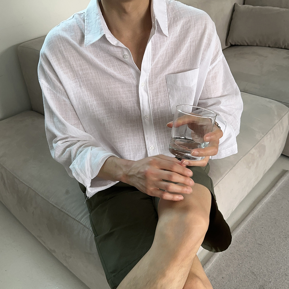 남자셔츠 오버핏 바캉스 여름 마 남방 남자린넨셔츠 - 상세 이미지 2