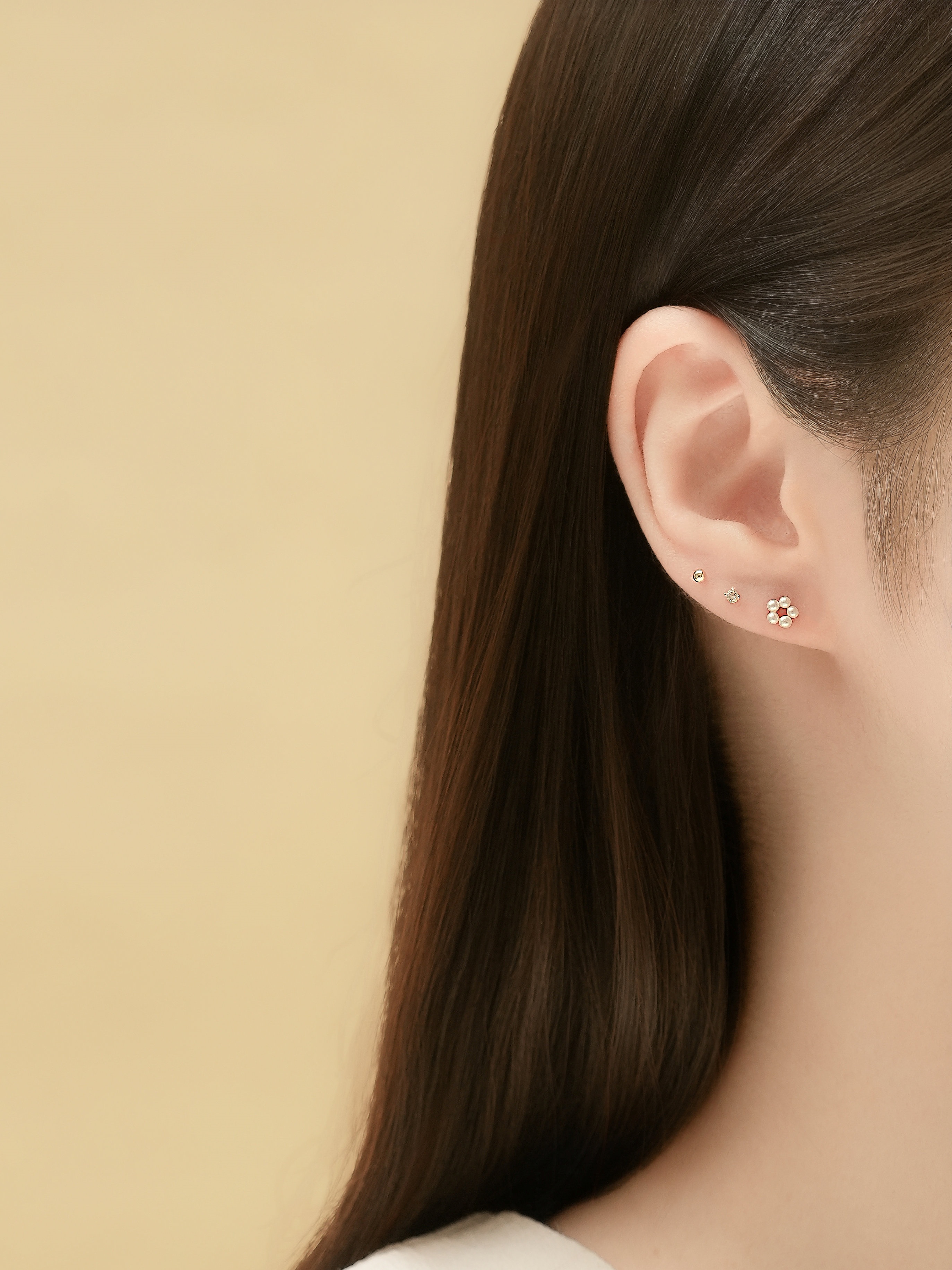 14k 러블리 진주꽃 진주바 피어싱 귀걸이 겸용 얇은 피어싱 아웃컨츠 기본 레이어드 귓바퀴 데일리 - 상세 이미지 5