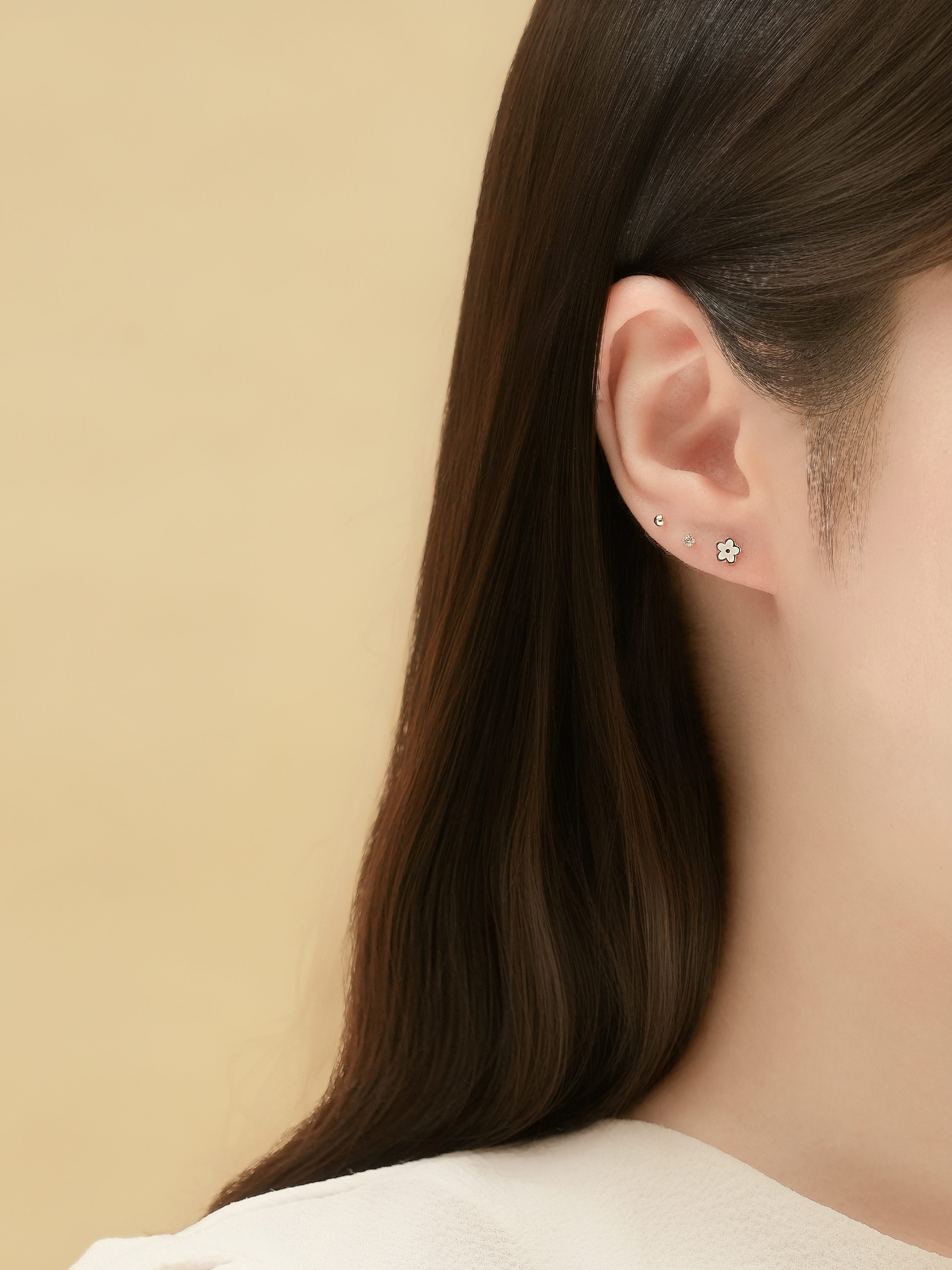 14k 쁘띠 플라워 에폭시 피어싱 귀걸이 기본 레이어드 골드 데일리 이미지 6