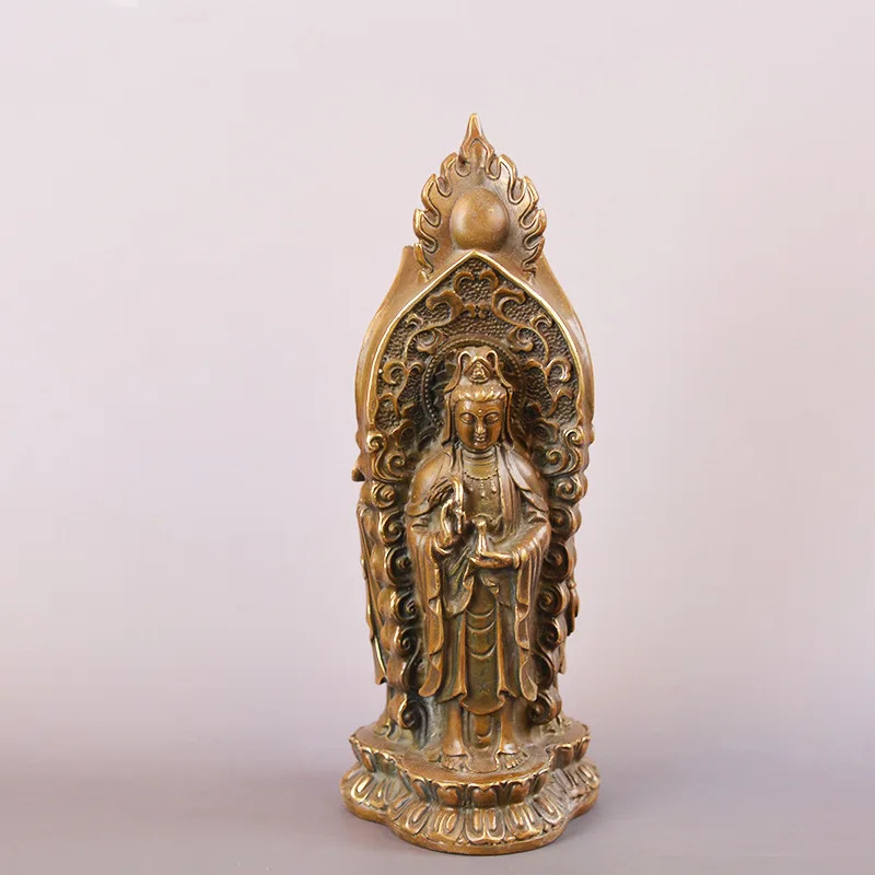 황동 녹청 서양 세 성도 Guanyin Bodhisattva 부처님 동상 구리 장식품 : 일남유통