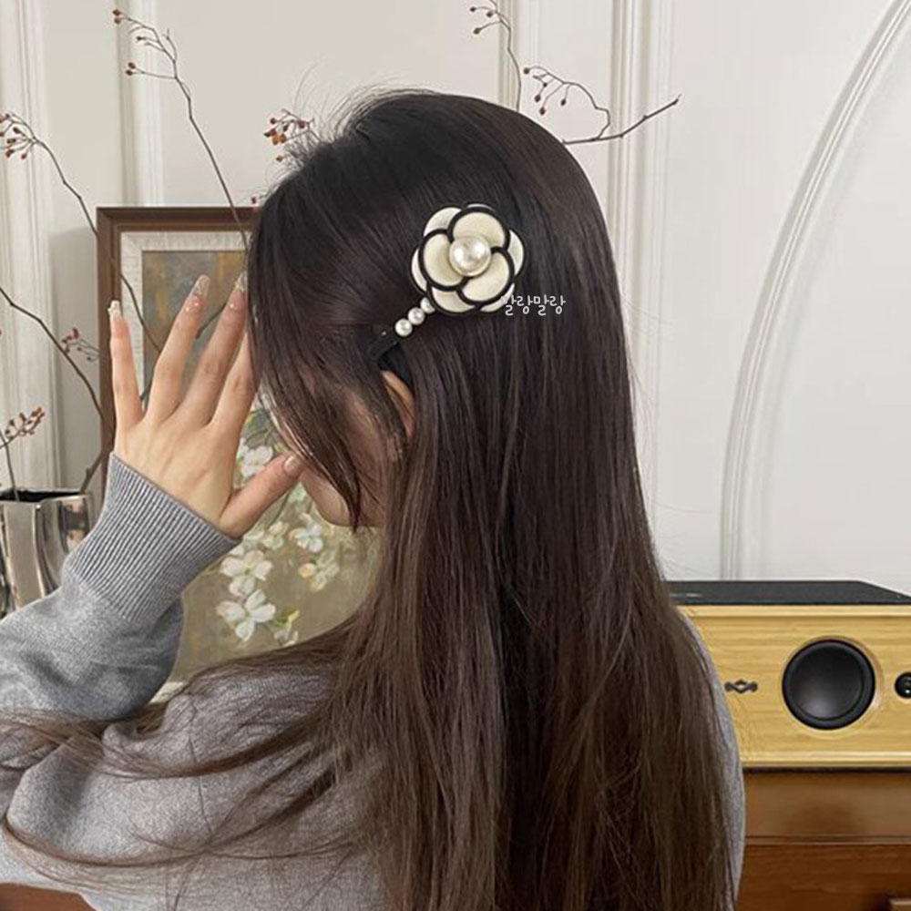 진주 동백 머리핀 옆머리 꽃집게핀 이쁜 왕진주 헤어핀 이미지 7