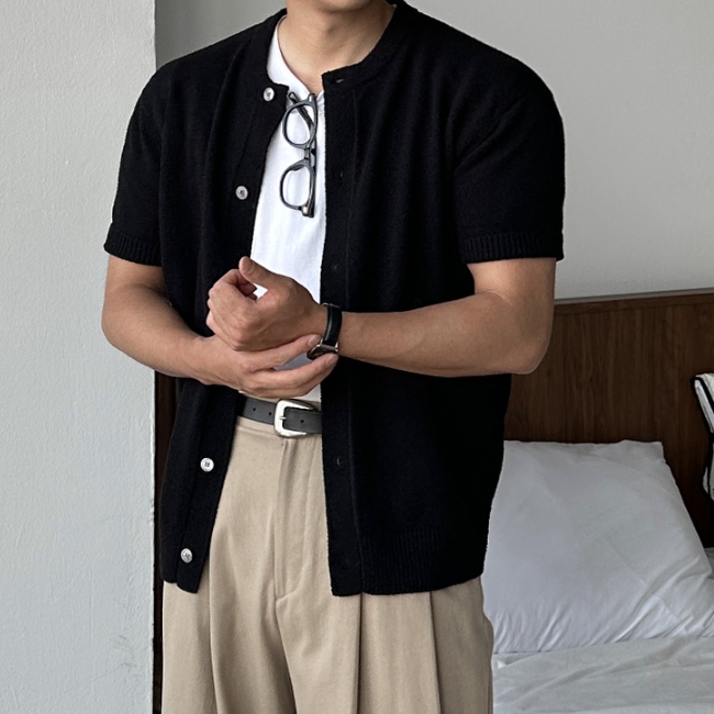 남자 세스 세미 머슬핏 여름 부클 아이스 쿨 헨리넥 반팔 가디건