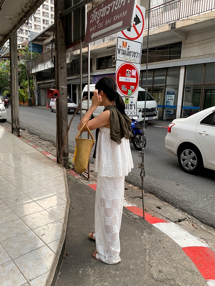 펀칭 시스루 밴딩와이드팬츠 보헤미안 감성 하이웨스트 속바지포함디자인 시원 힙한 느낌 화이트 - 상세 이미지 3
