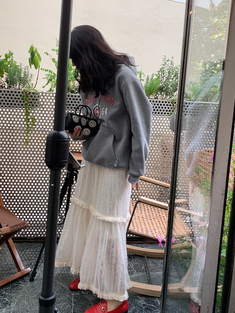 프릴포인트 캉캉스타일 밴딩롱스커트 가을 겨울 유니크 레이어드 스타일 크림아이보리화이트 - 상세 이미지 4