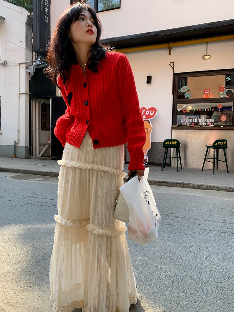 프릴포인트 캉캉스타일 밴딩롱스커트 가을 겨울 유니크 레이어드 스타일 크림아이보리화이트 - 상세 이미지 3