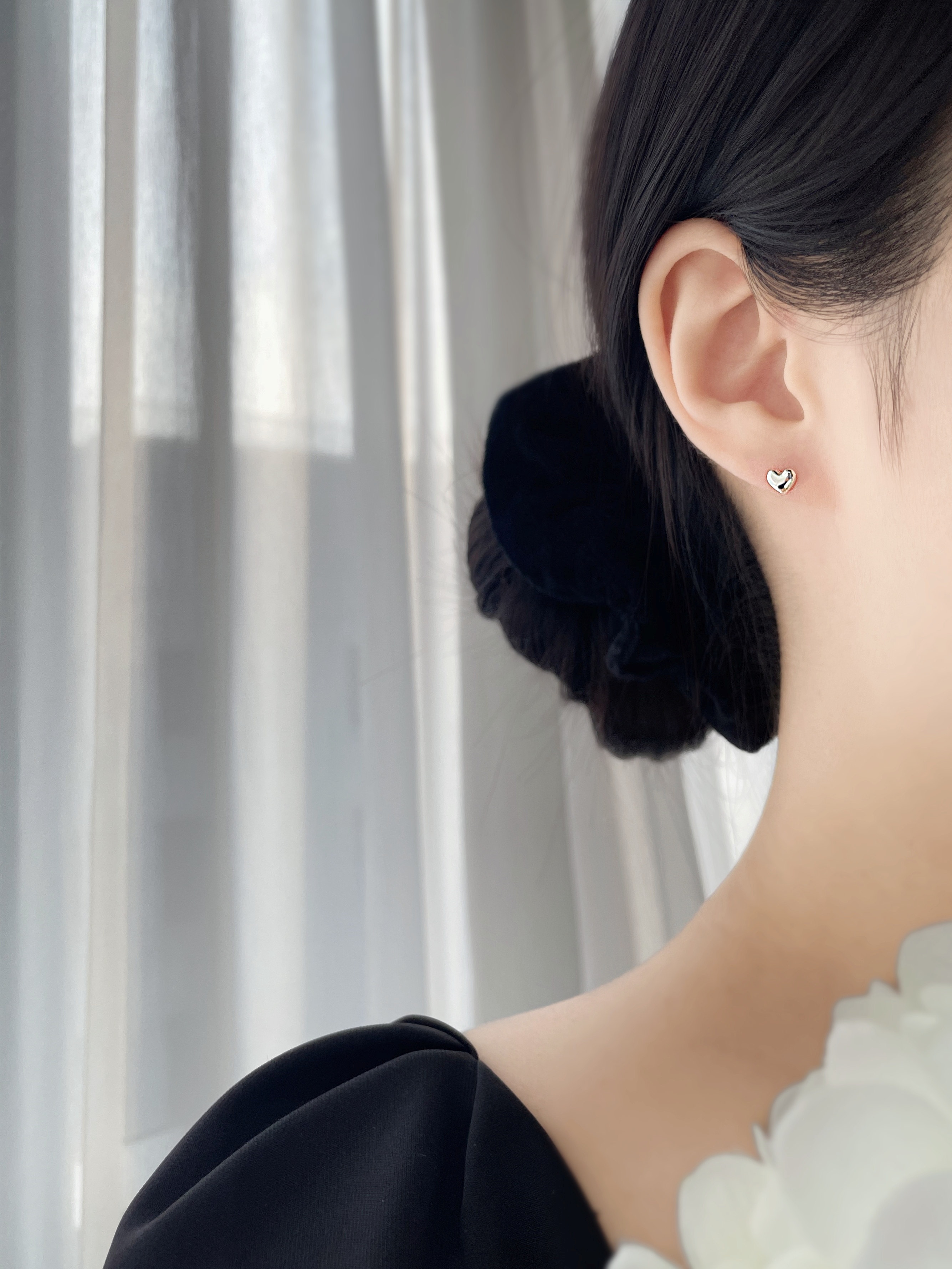 925 실버 볼륨 통통하트 데일리 귀걸이 기본 레이어드 은 이어링 이미지 6
