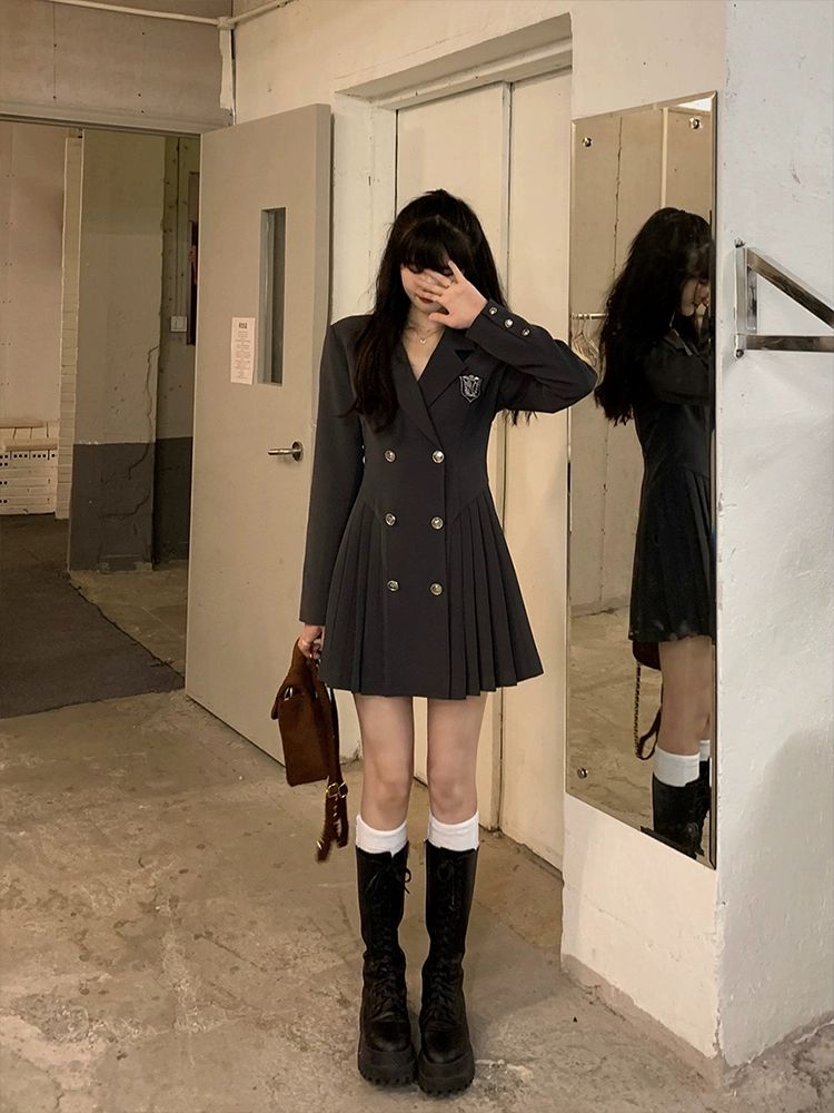 졸사 하이틴 영국교복 프레피룩 졸업사진컨셉 심플 스쿨 블랙 원피스넥타이 S - 상세 이미지 3