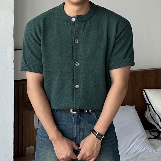 남자 세스 세미 머슬핏 여름 부클 아이스 쿨 헨리넥 반팔 가디건 - 상세 이미지 2