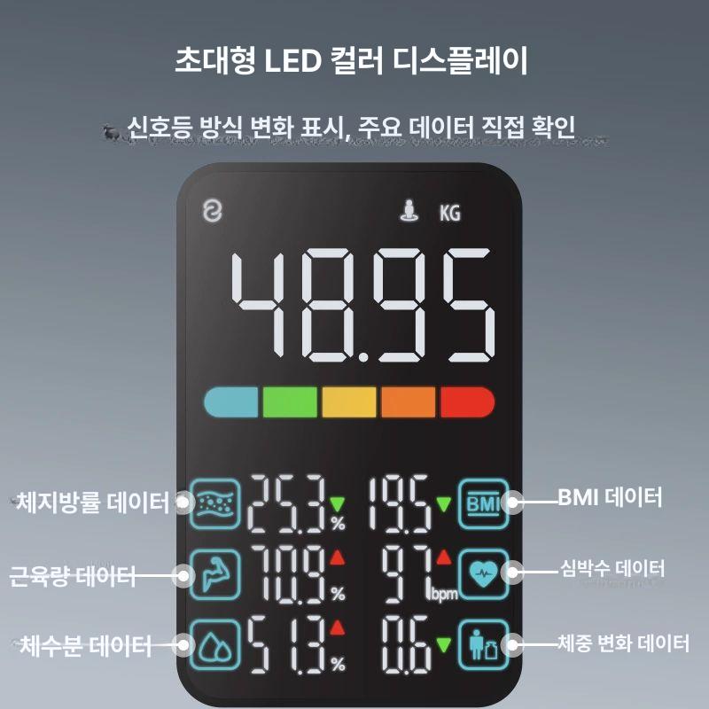 체중계 체지방 측정기 감량 체중 가정용 디지털 전자체중계 AI 대형 스크린 체지방 측정기 화이트 - 상세 이미지 2
