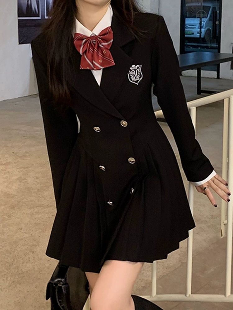 졸사 하이틴 영국교복 프레피룩 졸업사진컨셉 심플 스쿨 블랙 원피스넥타이 S