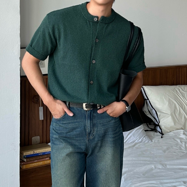 남자 세스 세미 머슬핏 여름 부클 아이스 쿨 헨리넥 반팔 가디건 이미지 8