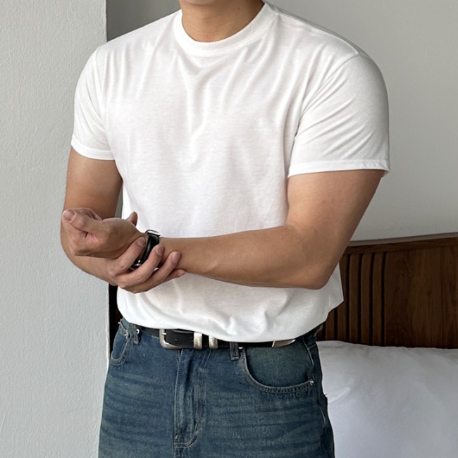 1+1 남자 레캐 머슬핏 여름 아이스 쿨 분또 무지 반팔티 - 상세 이미지 5