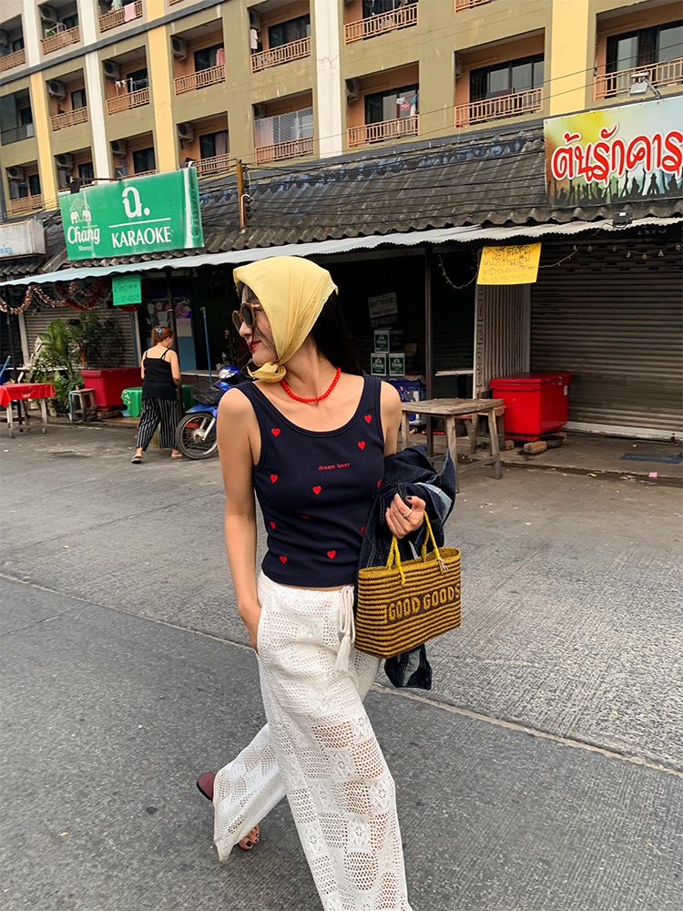 펀칭 시스루 밴딩와이드팬츠 보헤미안 감성 하이웨스트 속바지포함디자인 시원 힙한 느낌 화이트 이미지 6
