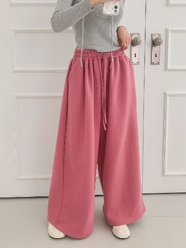 폼나나 Pomnana 루즈핏 트레이닝 허리끈 기모통와이드 가을 겨울 팬츠 - 상품 이미지