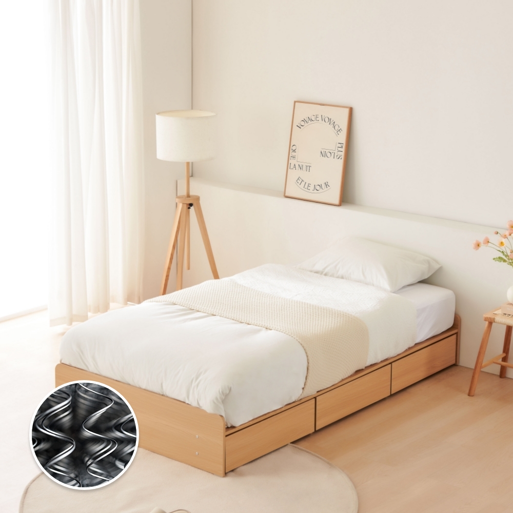 동서가구 나라 무헤드 1단 3서랍 수납침대 SS+양면매트포함 SS DF926327